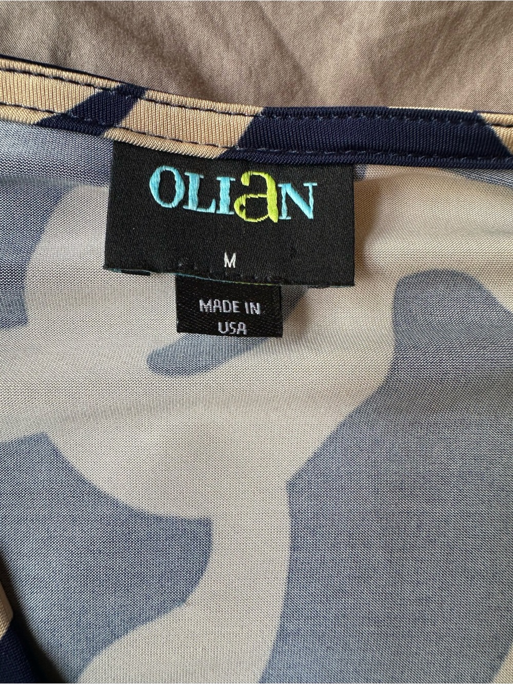 Olian Print Empire Waist Maternity Long Sleeve Maxi Dress Size Medium Navy Tan - Picture 3 of 7